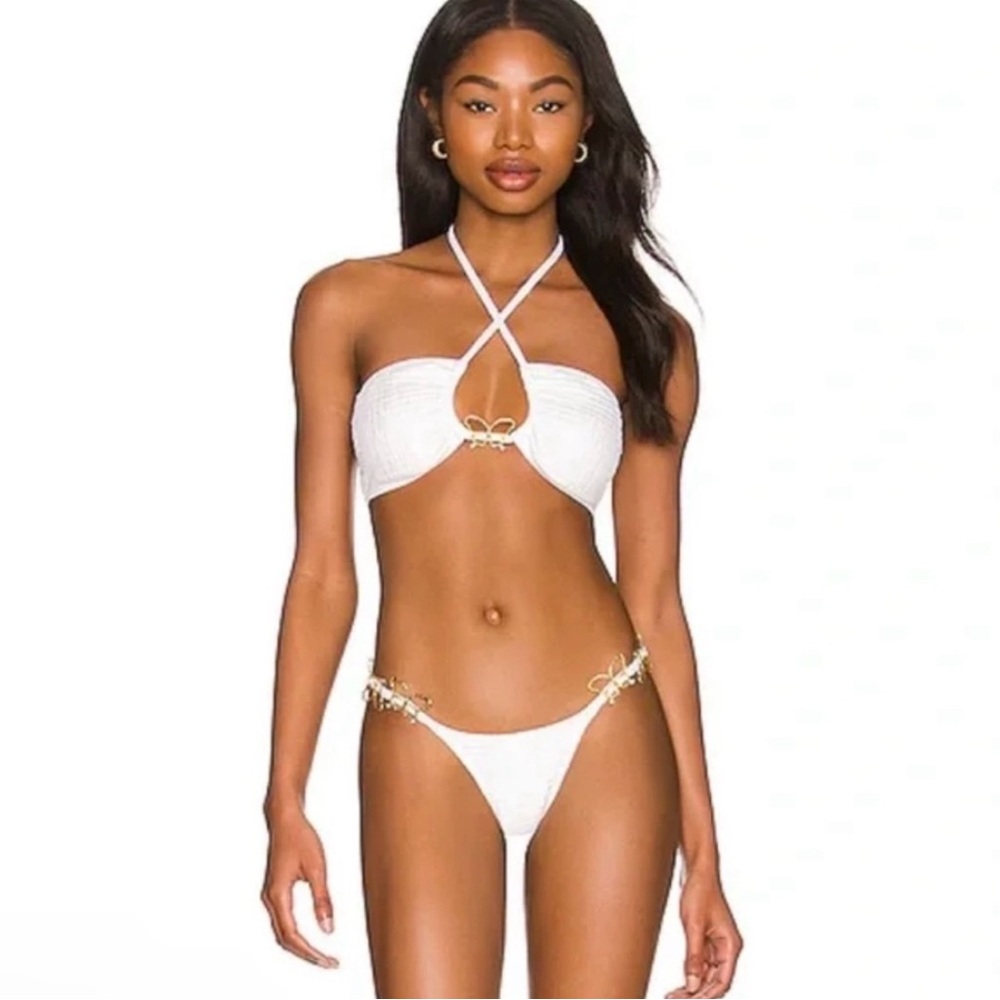 NWT Beach Bunny James Bandeau Bikini Top White Gold Butterfly Sz Large $145